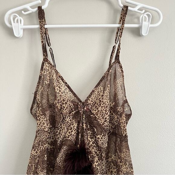 Unforgettable Women's Tan Brown Leopard Print Sheer Tie Front Cami Small - Picture 8 of 8